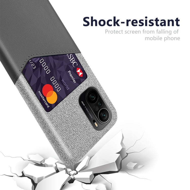 For Xiaomi Redmi K40 Cloth Texture PC + PU Leather Back Cover Shockproof Case with Card Slot