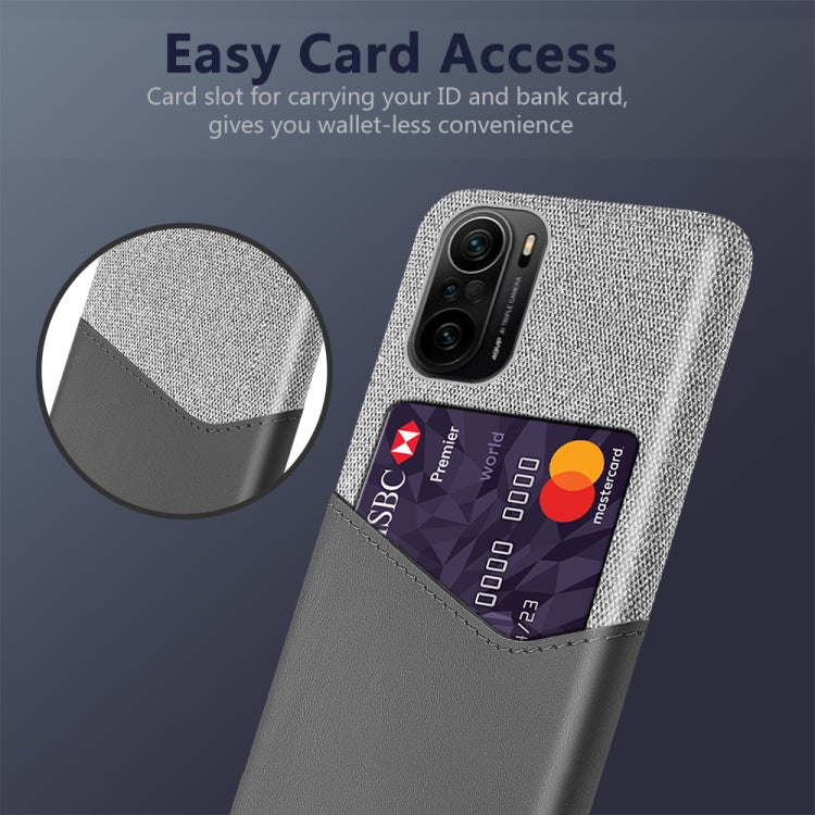For Xiaomi Redmi K40 Cloth Texture PC + PU Leather Back Cover Shockproof Case with Card Slot