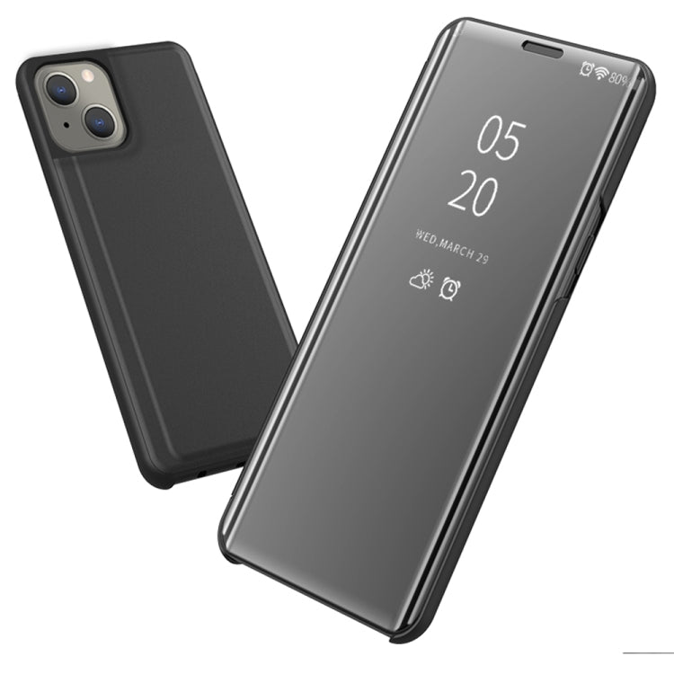 For iPhone 13 Plated Mirror Horizontal Flip Leather Case with Holder