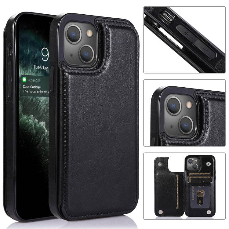 For iPhone 13 Pro Double Buckle Shockproof PU Protective Case with Card Slots & Holder