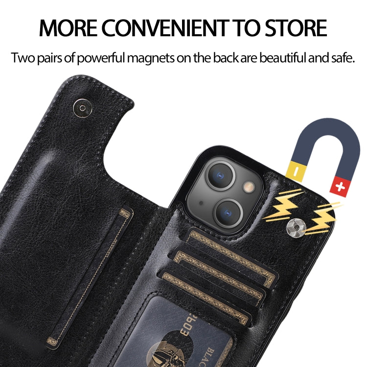 For iPhone 13 Pro Double Buckle Shockproof PU Protective Case with Card Slots & Holder