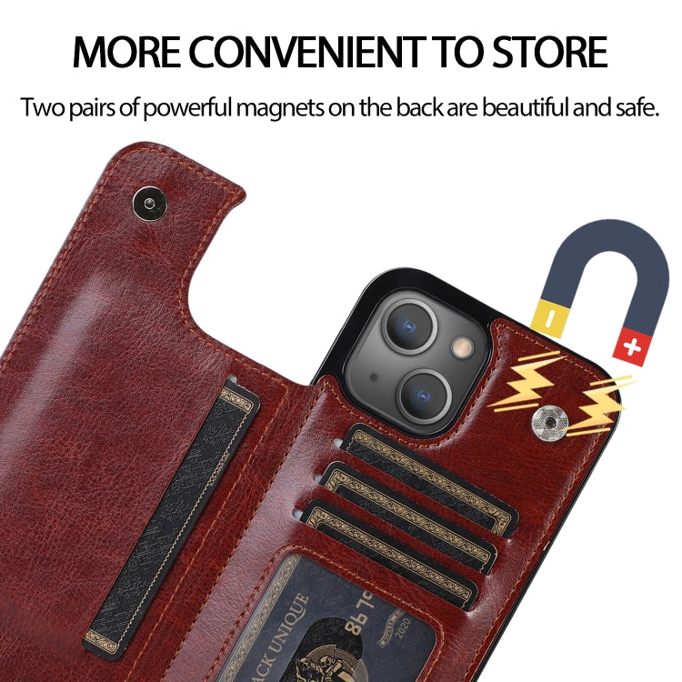 For iPhone 13 Pro Double Buckle Shockproof PU Protective Case with Card Slots & Holder