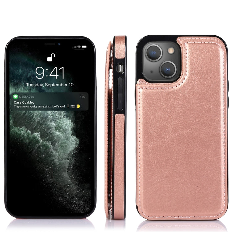 For iPhone 13 Pro Double Buckle Shockproof PU Protective Case with Card Slots & Holder
