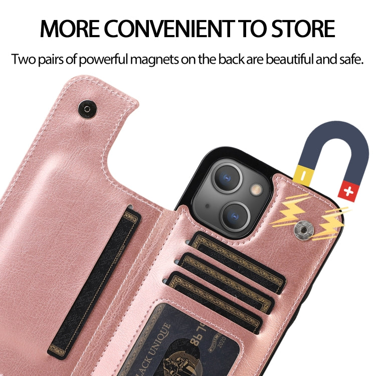 For iPhone 13 Pro Double Buckle Shockproof PU Protective Case with Card Slots & Holder