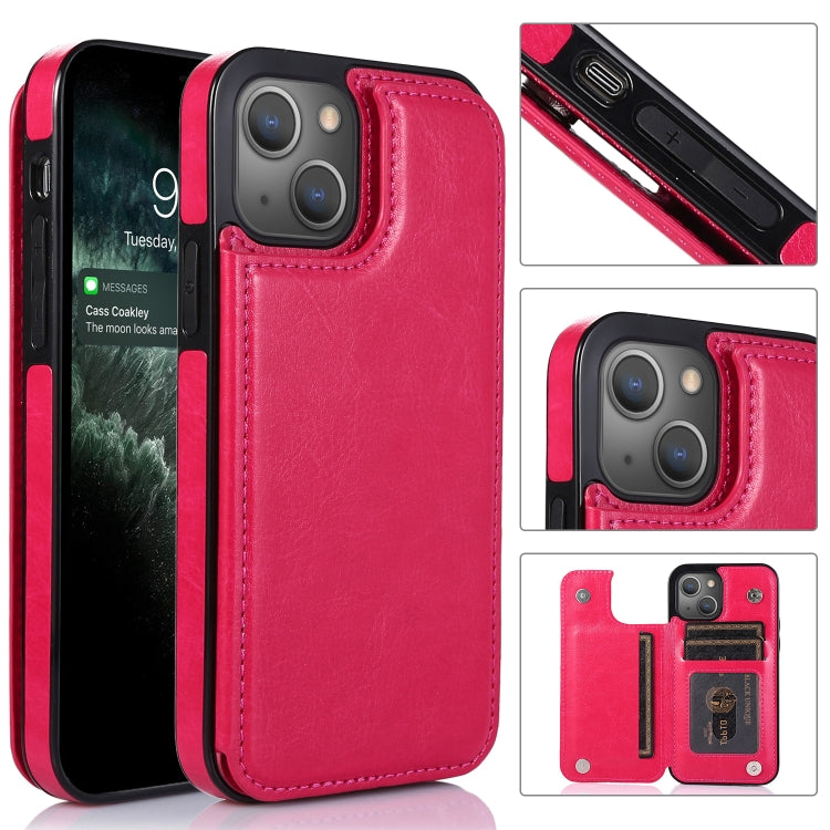 For iPhone 13 Pro Double Buckle Shockproof PU Protective Case with Card Slots & Holder