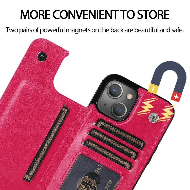 For iPhone 13 Pro Double Buckle Shockproof PU Protective Case with Card Slots & Holder
