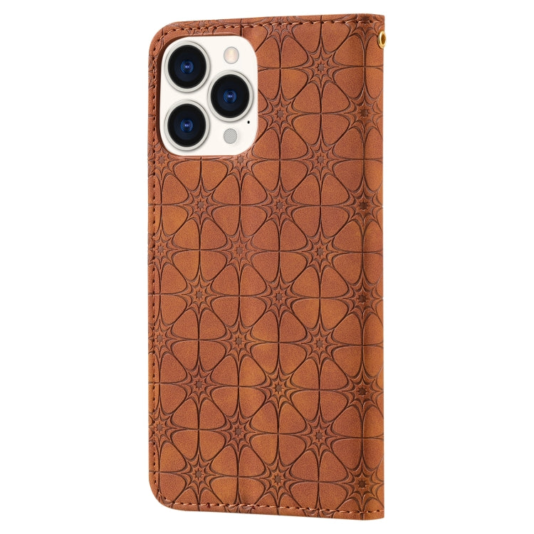 For iPhone 13 Pro Max Lucky Flowers Embossing Pattern Magnetic Horizontal Flip Leather Case with Holder & Card Slots