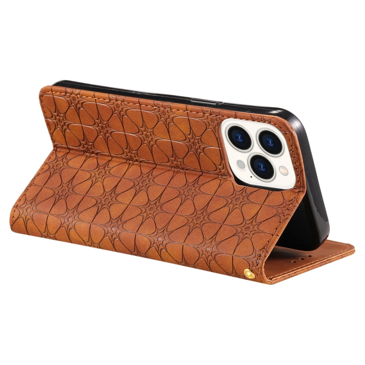 For iPhone 13 Pro Max Lucky Flowers Embossing Pattern Magnetic Horizontal Flip Leather Case with Holder & Card Slots