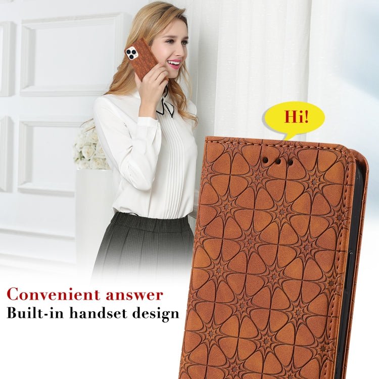 For iPhone 13 Pro Max Lucky Flowers Embossing Pattern Magnetic Horizontal Flip Leather Case with Holder & Card Slots