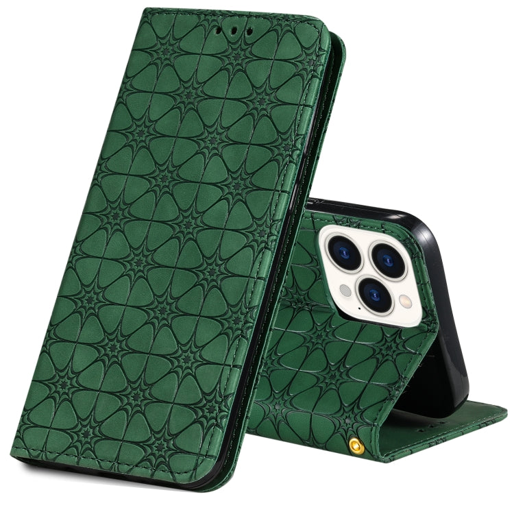 For iPhone 13 Pro Max Lucky Flowers Embossing Pattern Magnetic Horizontal Flip Leather Case with Holder & Card Slots