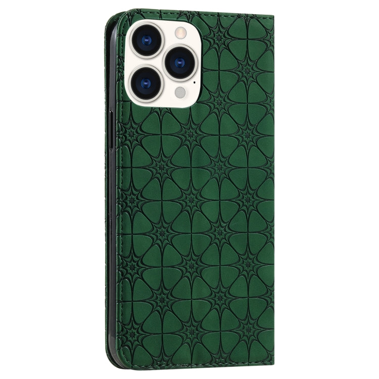 For iPhone 13 Pro Max Lucky Flowers Embossing Pattern Magnetic Horizontal Flip Leather Case with Holder & Card Slots