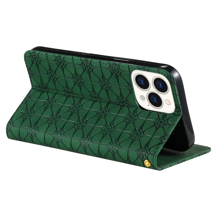 For iPhone 13 Pro Max Lucky Flowers Embossing Pattern Magnetic Horizontal Flip Leather Case with Holder & Card Slots