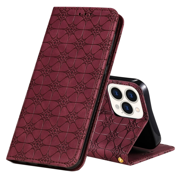 For iPhone 13 Pro Max Lucky Flowers Embossing Pattern Magnetic Horizontal Flip Leather Case with Holder & Card Slots