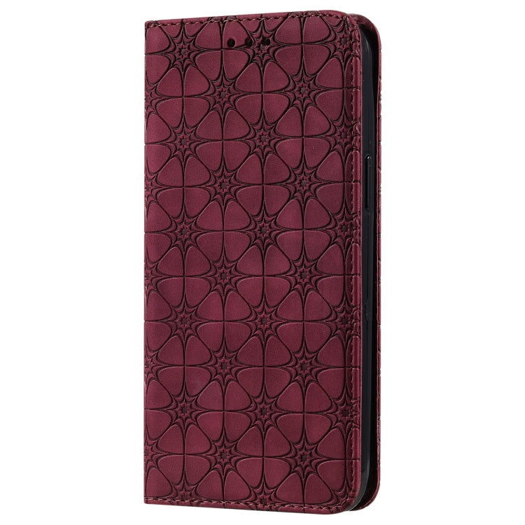 For iPhone 13 Pro Max Lucky Flowers Embossing Pattern Magnetic Horizontal Flip Leather Case with Holder & Card Slots