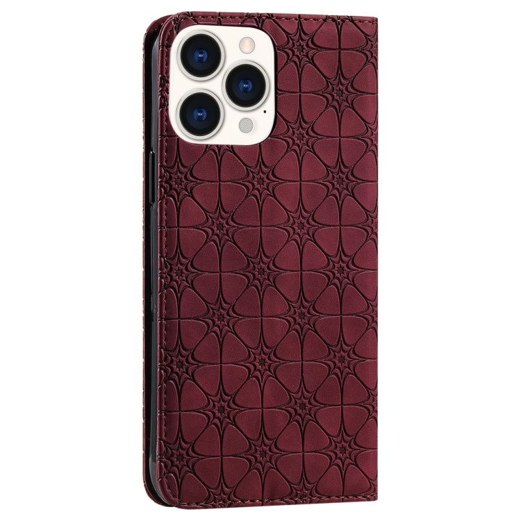 For iPhone 13 Pro Max Lucky Flowers Embossing Pattern Magnetic Horizontal Flip Leather Case with Holder & Card Slots