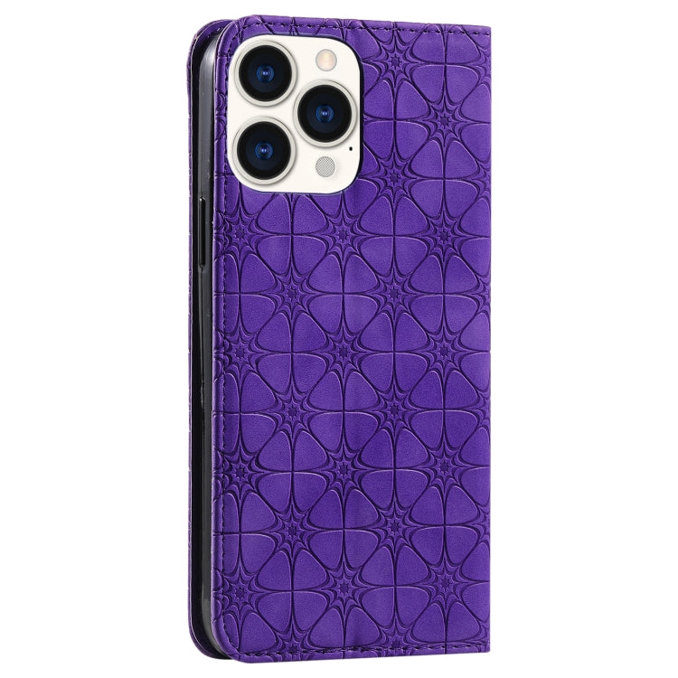 For iPhone 13 Pro Max Lucky Flowers Embossing Pattern Magnetic Horizontal Flip Leather Case with Holder & Card Slots