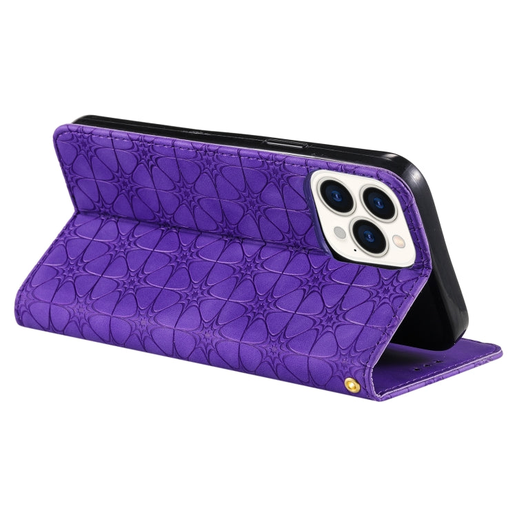 For iPhone 13 Pro Max Lucky Flowers Embossing Pattern Magnetic Horizontal Flip Leather Case with Holder & Card Slots