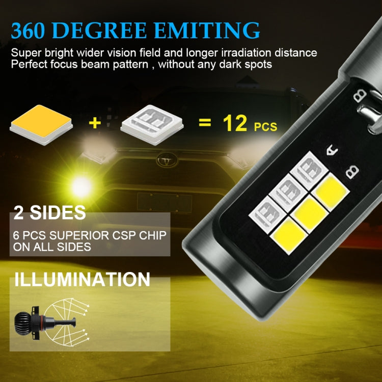 2 PCS EV14 5202 DC9-32V / 3000LM / 30W / 8000K+3000K IP65 Car LED Double Color Fog Light with 12LEDs CSP Lamp Beads(Ice Blue Light + Amber Light)