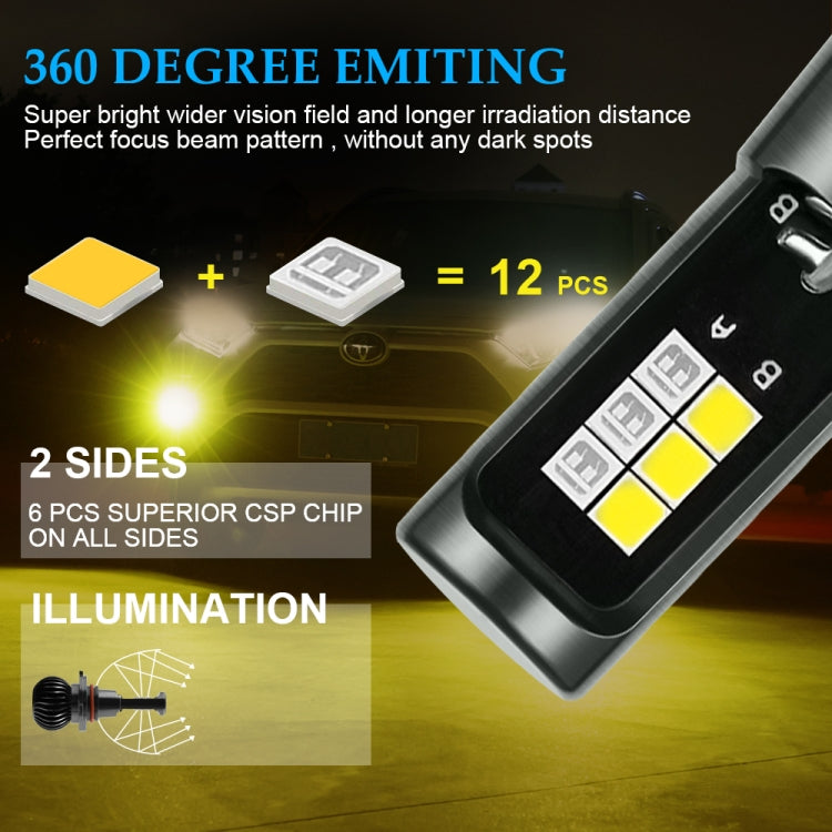 2 PCS EV14 9005 / 9006 DC9-32V / 3000LM / 30W / 8000K+3000K IP65 Car LED Double Color Fog Light with 12LEDs CSP Lamp Beads(Ice Blue Light + Amber Light)