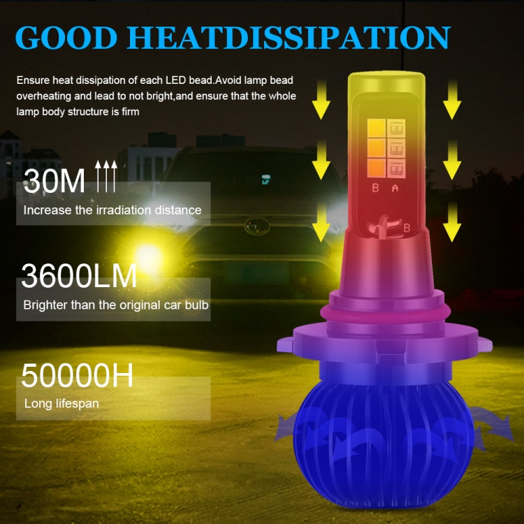 2 PCS EV14 9005 / 9006 DC9-32V / 3000LM / 30W / 8000K+3000K IP65 Car LED Double Color Fog Light with 12LEDs CSP Lamp Beads(Ice Blue Light + Amber Light)