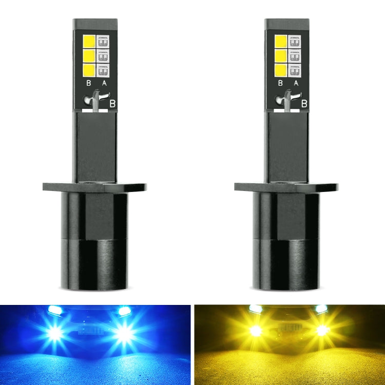 2 PCS EV14 H1 DC9-32V / 3000LM / 30W / 8000K+3000K IP65 Car LED Double Color Fog Light with 12LEDs CSP Lamp Beads(Ice Blue Light + Amber Light)