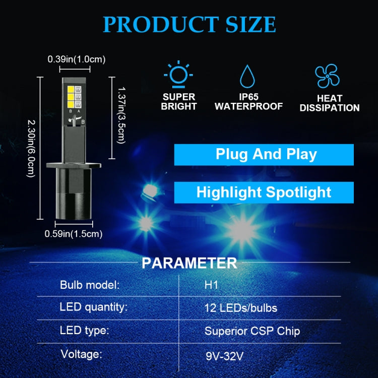 2 PCS EV14 H1 DC9-32V / 3000LM / 30W / 8000K+3000K IP65 Car LED Double Color Fog Light with 12LEDs CSP Lamp Beads(Ice Blue Light + Amber Light)