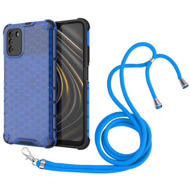 For Xiaomi Poco M3 Shockproof Honeycomb PC + TPU Case with Neck Lanyard