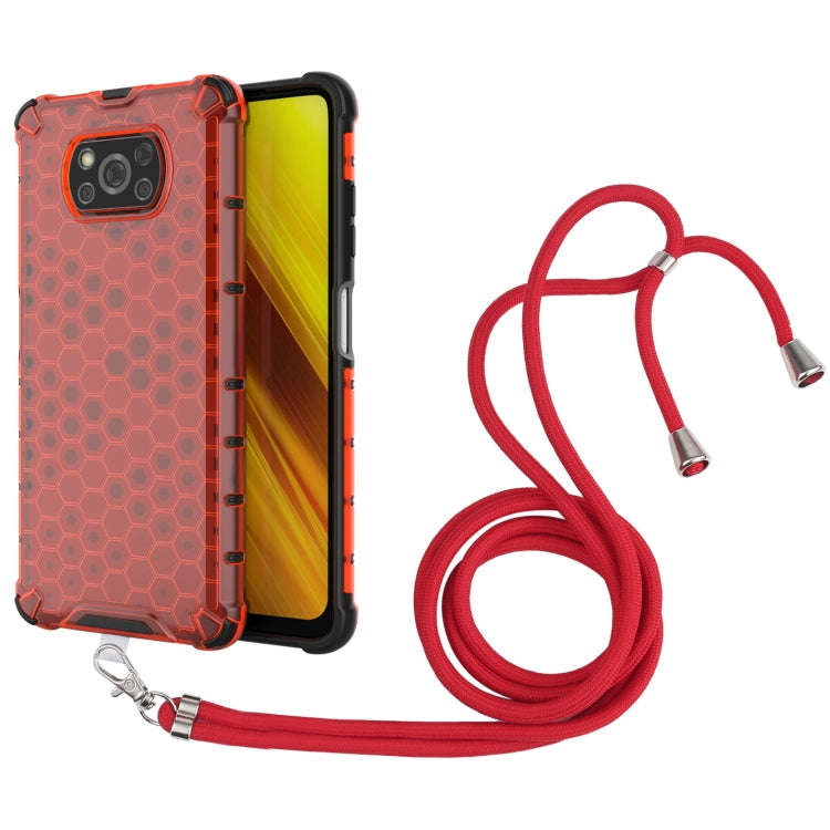 For Xiaomi Poco X3 NFC Shockproof Honeycomb PC + TPU Case with Neck Lanyard