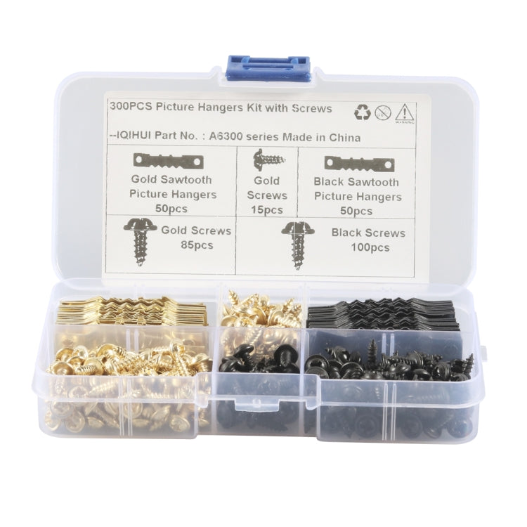 A6300 300 in 1 RV High-bow Double-sided Serrated Hanger Hooks with Self-tapping Screws(Gold + Black)