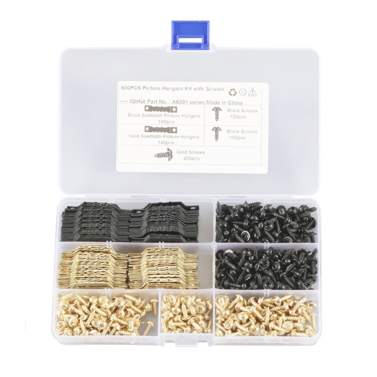 A6301 600 in 1 RV High-bow Double-sided Serrated Hanger Hooks with Self-tapping Screws(Gold + Black)