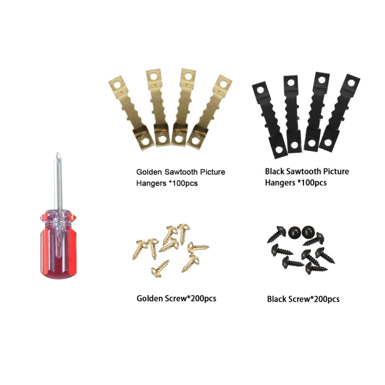 A6303 600 in 1 RV High-bow Double-sided Serrated Hanger Hooks with Self-tapping Screws + Screwdriver(Gold + Black)