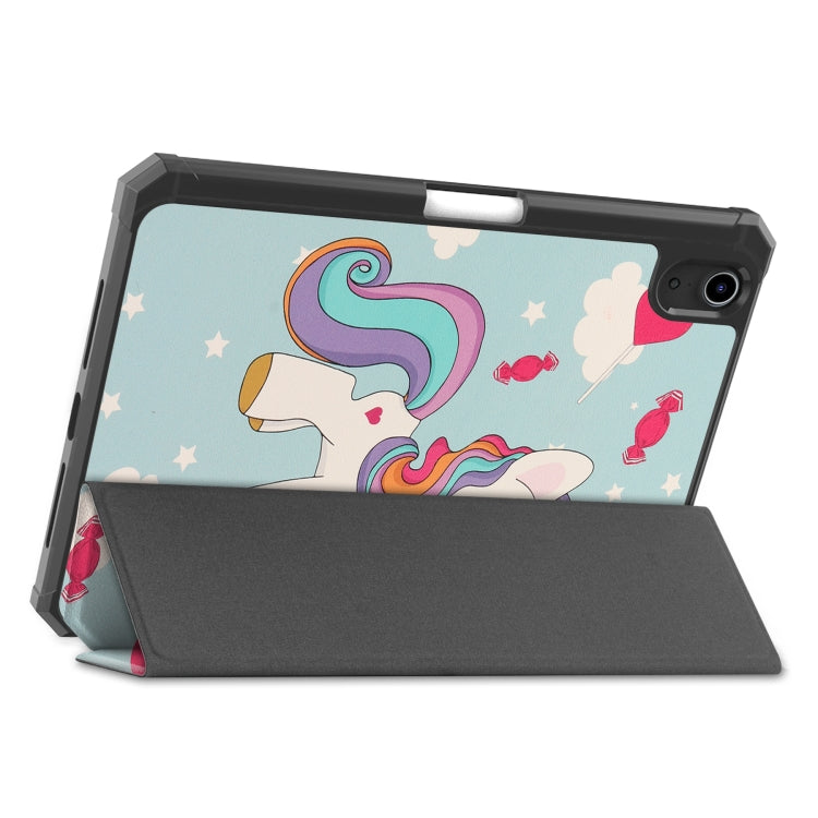 For iPad mini 6 Colored Drawing Horizontal Flip TPU + PU Leather Tablet Case with Three-folding Holder & Sleep / Wake-up Function & Pen Slot