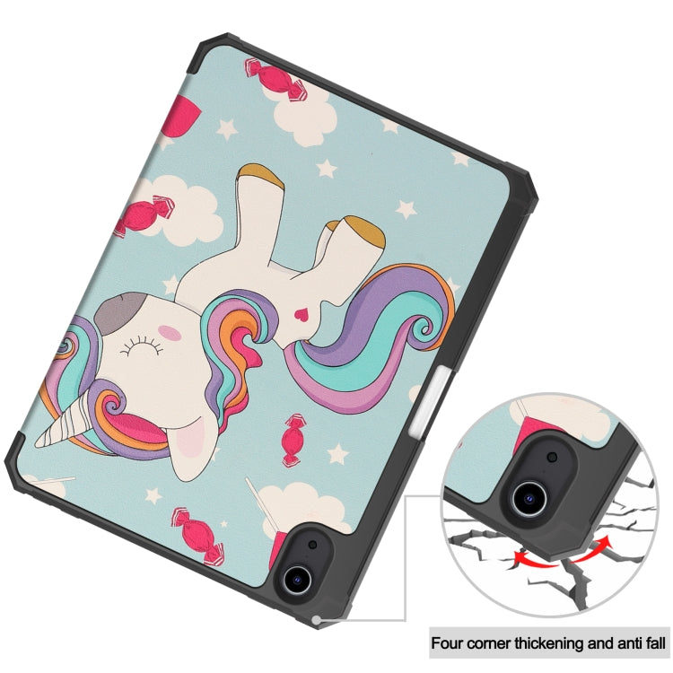 For iPad mini 6 Colored Drawing Horizontal Flip TPU + PU Leather Tablet Case with Three-folding Holder & Sleep / Wake-up Function & Pen Slot
