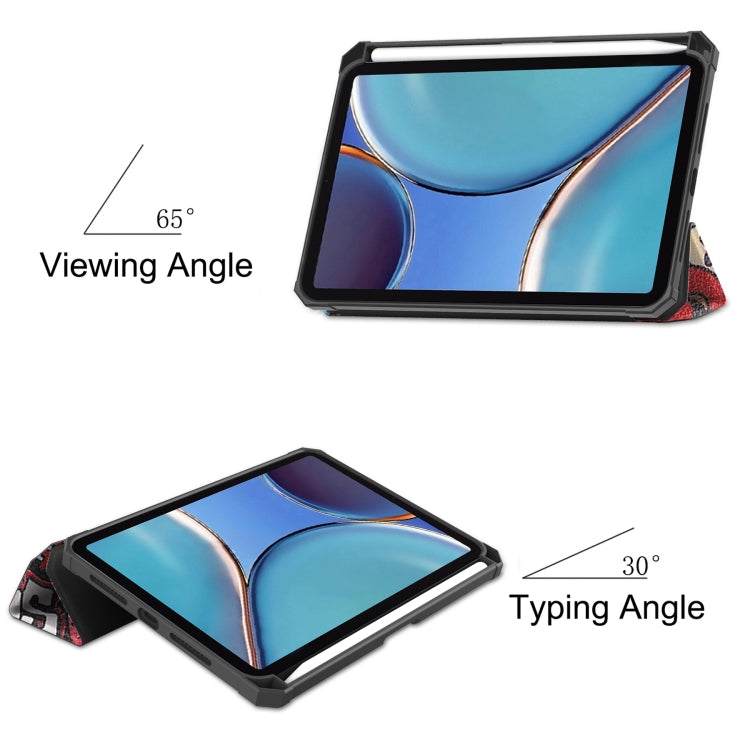 For iPad mini 6 Colored Drawing Horizontal Flip TPU + PU Leather Tablet Case with Three-folding Holder & Sleep / Wake-up Function & Pen Slot