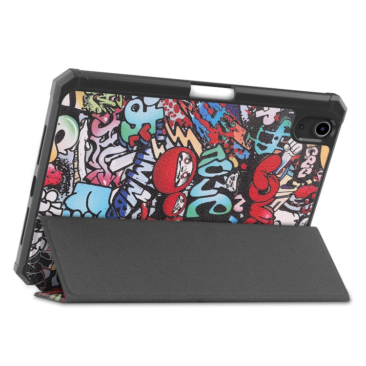For iPad mini 6 Colored Drawing Horizontal Flip TPU + PU Leather Tablet Case with Three-folding Holder & Sleep / Wake-up Function & Pen Slot