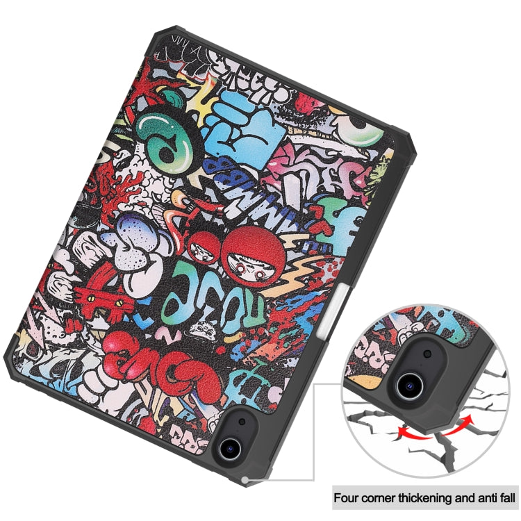 For iPad mini 6 Colored Drawing Horizontal Flip TPU + PU Leather Tablet Case with Three-folding Holder & Sleep / Wake-up Function & Pen Slot