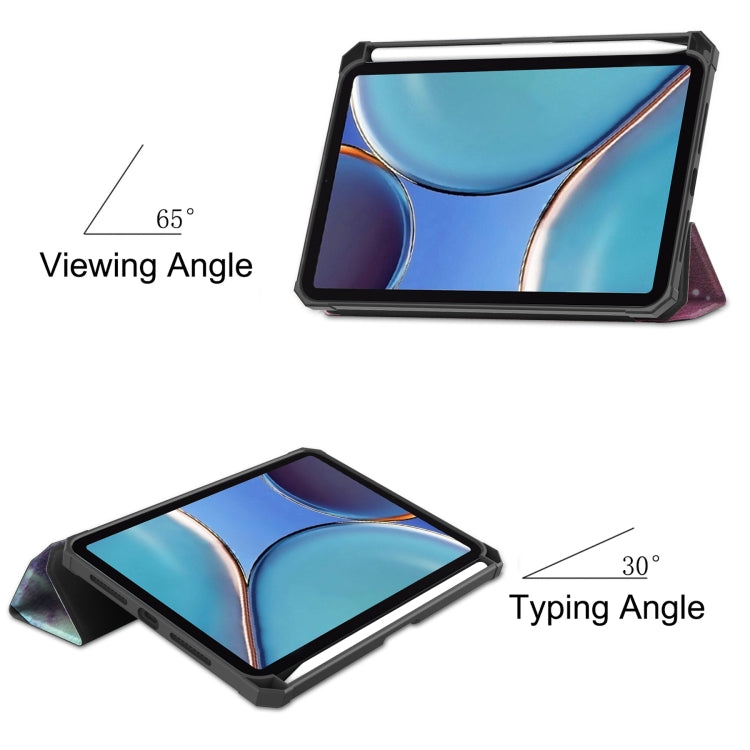 For iPad mini 6 Colored Drawing Horizontal Flip TPU + PU Leather Tablet Case with Three-folding Holder & Sleep / Wake-up Function & Pen Slot