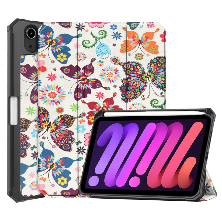 For iPad mini 6 Colored Drawing Horizontal Flip TPU + PU Leather Tablet Case with Three-folding Holder & Sleep / Wake-up Function & Pen Slot