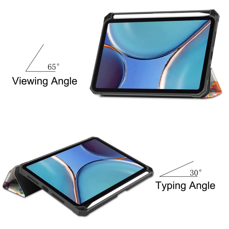 For iPad mini 6 Colored Drawing Horizontal Flip TPU + PU Leather Tablet Case with Three-folding Holder & Sleep / Wake-up Function & Pen Slot