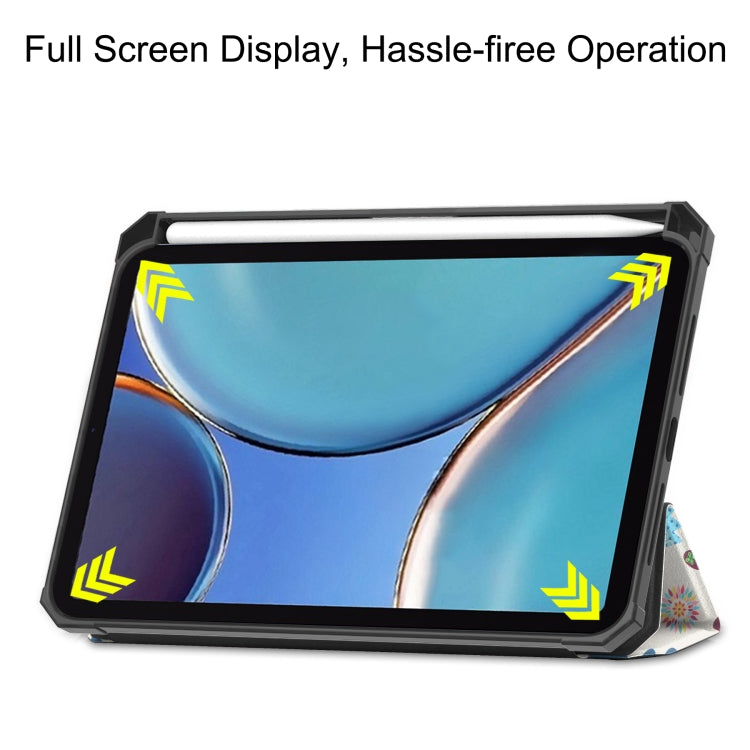 For iPad mini 6 Colored Drawing Horizontal Flip TPU + PU Leather Tablet Case with Three-folding Holder & Sleep / Wake-up Function & Pen Slot