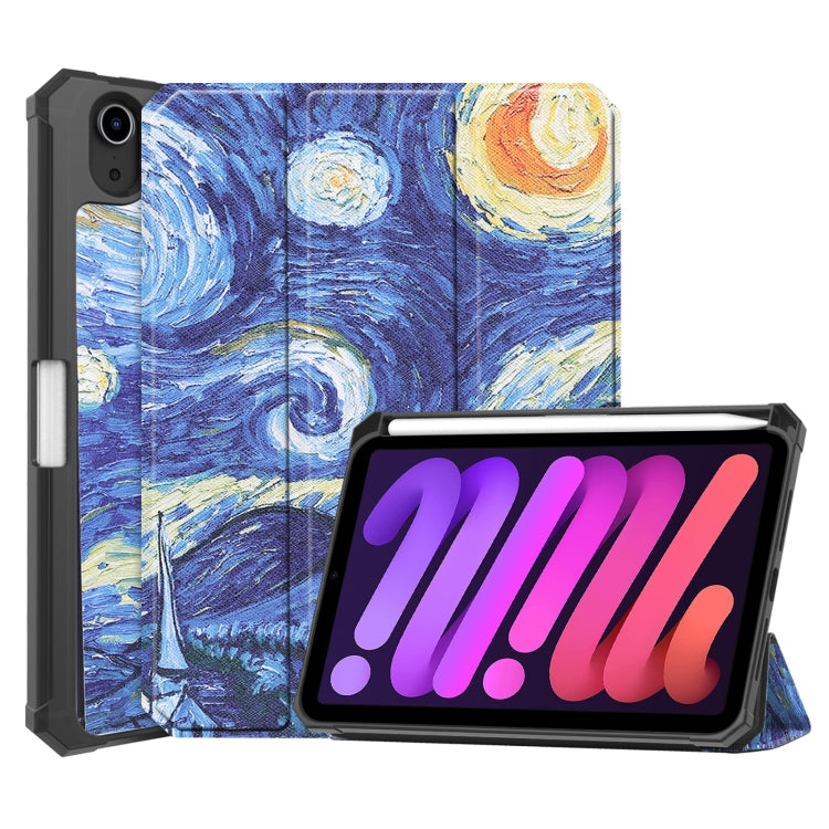 For iPad mini 6 Colored Drawing Horizontal Flip TPU + PU Leather Tablet Case with Three-folding Holder & Sleep / Wake-up Function & Pen Slot