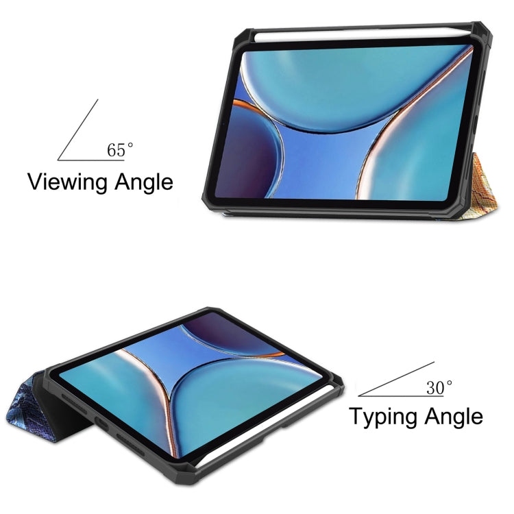 For iPad mini 6 Colored Drawing Horizontal Flip TPU + PU Leather Tablet Case with Three-folding Holder & Sleep / Wake-up Function & Pen Slot