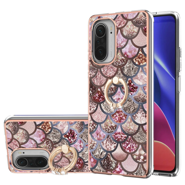 For Xiaomi Mi 11i/Poco F3/Redmi K40/Redmi K40 Pro Electroplating Pattern IMD TPU Shockproof Case with Rhinestone Ring Holder