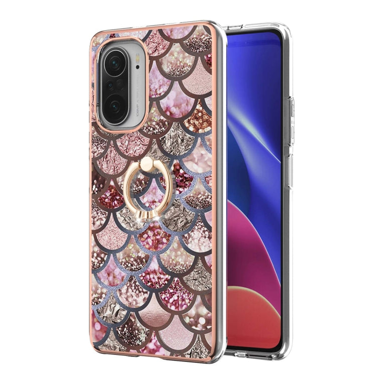 For Xiaomi Mi 11i/Poco F3/Redmi K40/Redmi K40 Pro Electroplating Pattern IMD TPU Shockproof Case with Rhinestone Ring Holder