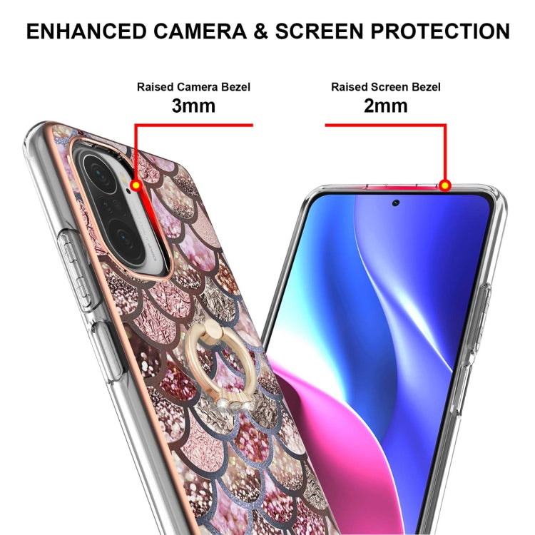For Xiaomi Mi 11i/Poco F3/Redmi K40/Redmi K40 Pro Electroplating Pattern IMD TPU Shockproof Case with Rhinestone Ring Holder