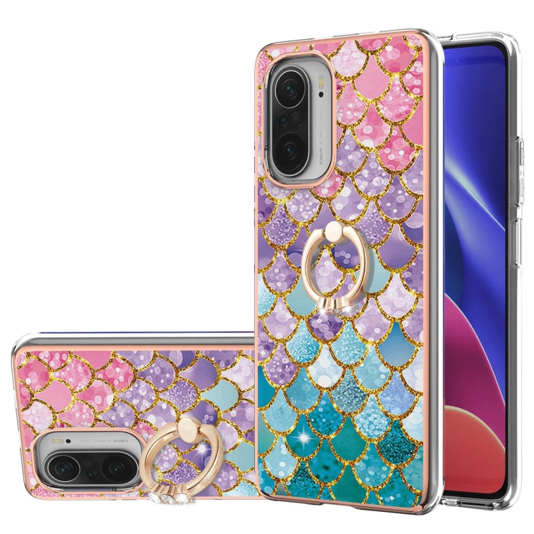For Xiaomi Mi 11i/Poco F3/Redmi K40/Redmi K40 Pro Electroplating Pattern IMD TPU Shockproof Case with Rhinestone Ring Holder
