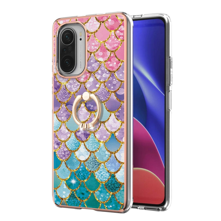 For Xiaomi Mi 11i/Poco F3/Redmi K40/Redmi K40 Pro Electroplating Pattern IMD TPU Shockproof Case with Rhinestone Ring Holder