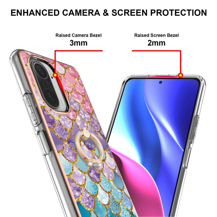 For Xiaomi Mi 11i/Poco F3/Redmi K40/Redmi K40 Pro Electroplating Pattern IMD TPU Shockproof Case with Rhinestone Ring Holder