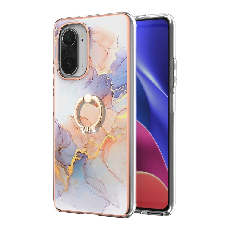 For Xiaomi Mi 11i/Poco F3/Redmi K40/Redmi K40 Pro Electroplating Pattern IMD TPU Shockproof Case with Rhinestone Ring Holder