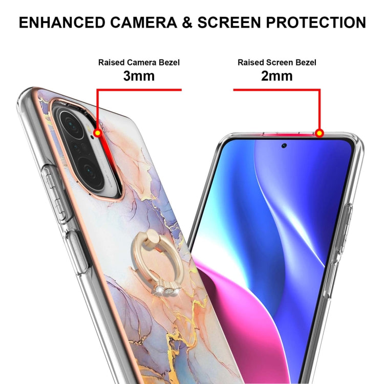 For Xiaomi Mi 11i/Poco F3/Redmi K40/Redmi K40 Pro Electroplating Pattern IMD TPU Shockproof Case with Rhinestone Ring Holder